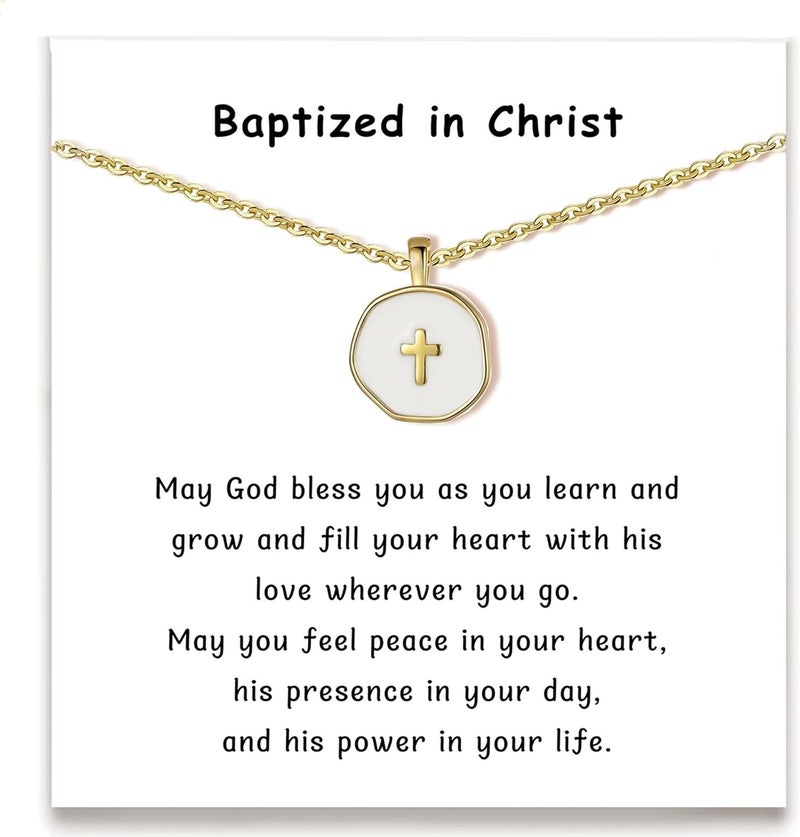 Drogomen Store Cute Small Cross Necklace, First Communion Baptism Decorations Party Favors Christian Religious Easter Jewelry Gifts for Daughter Granddaughter Niece - Image 1